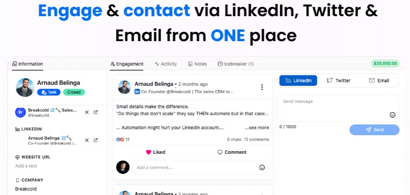 이메일 및 LinkedIn 고급 사용자를 위한 영업 CRM