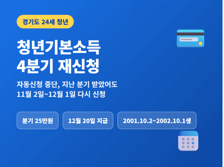 청년기본소득 4분기 재신청 썸네일, 분기 25만원 12월 20일 지급