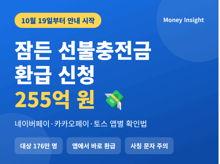 잠든 선불충전금 환급 신청 255억 원 네이버페이 카카오페이 토스 썸네일