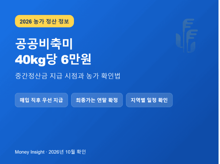 공공비축미 40kg당 6만원 중간정산금과 2026 농가 정산 안내
